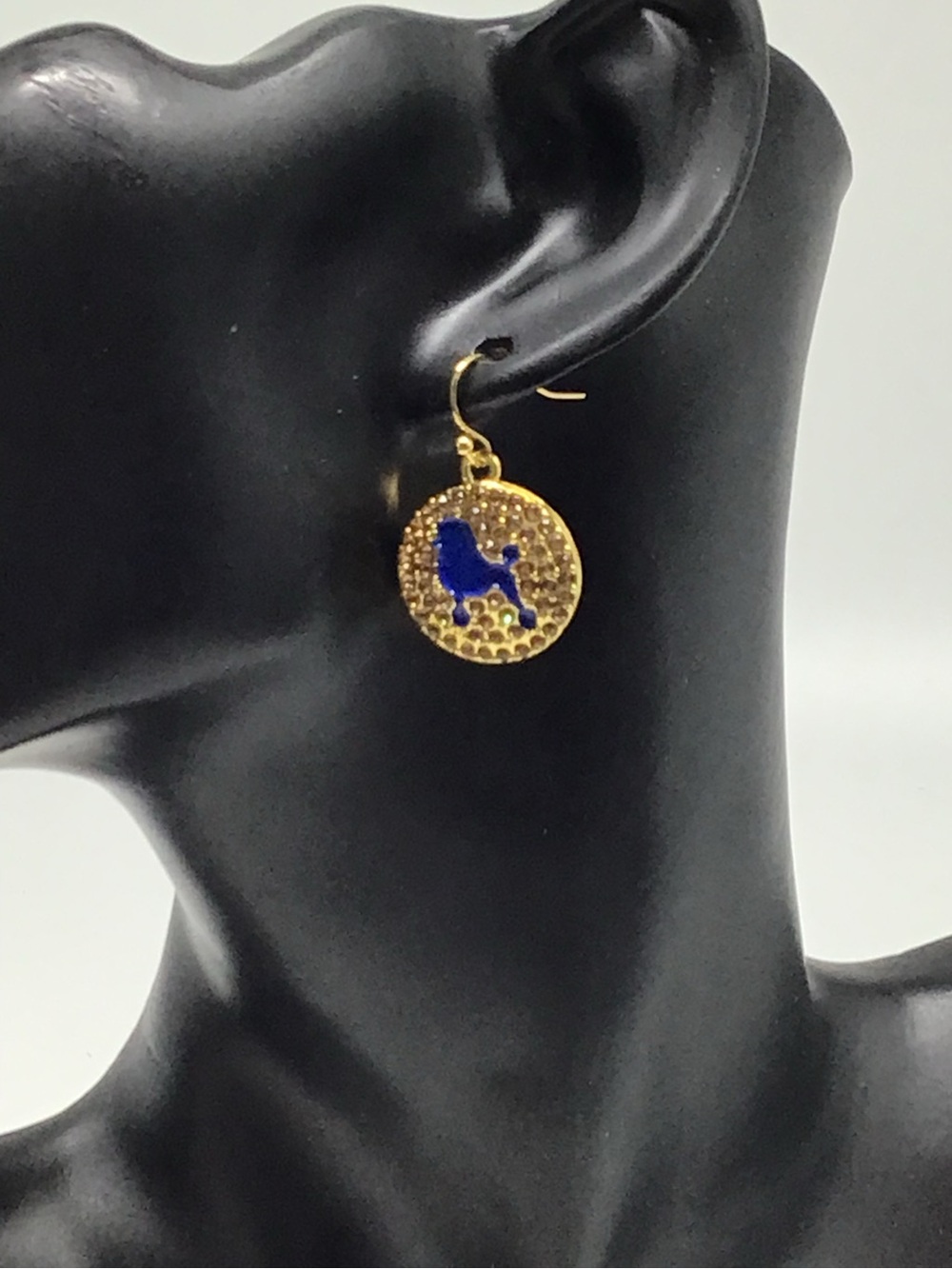 Sigma Gamma Rho Gold-Tone Blue Poodle Drop Earrings